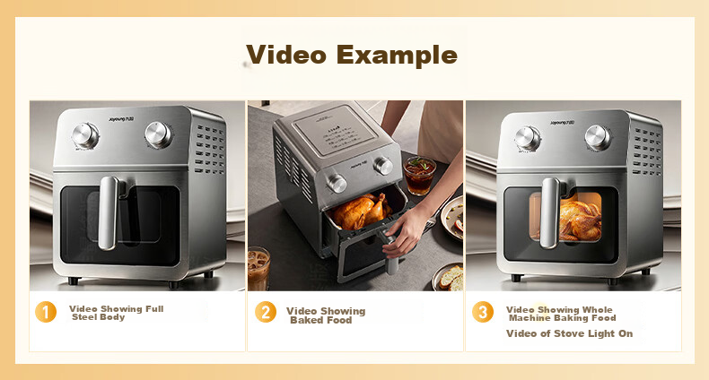 Joyoung Air Fryer, Non-Coated Stainless Steel, Dual Heating Sources, Roasting without Flipping, 6L Large Capacity, Visible Full Metal Interior, Grilling, Multifunctional KL60-V317Y 1
