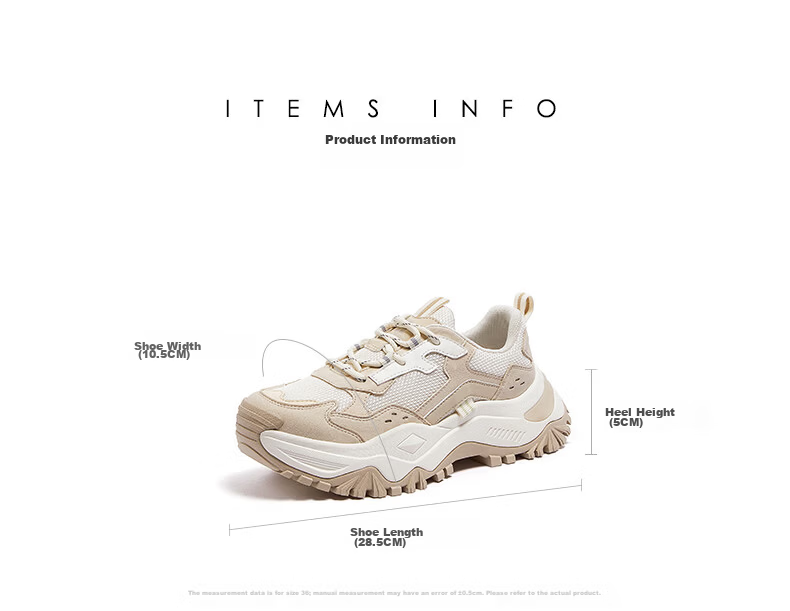 CAMEL Women's Dad Sneakers Thick Sole Height Increasing Casual Shoes Breathable Lightweight Sports Shoes L26S469059 Off-White/Apricot Size 37 13