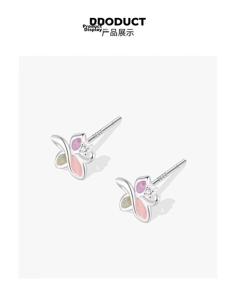 Dijing Tri-Color Flower 925 Silver Stud Earrings for Women Niche High-End 2026 New Earrings Qixi Festival Gift for Girlfriend 6