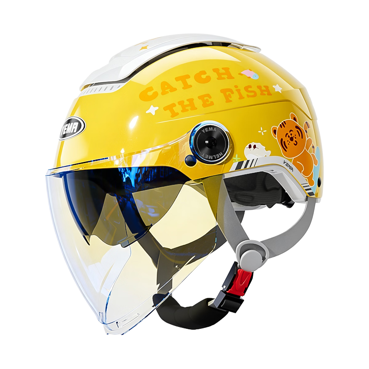 YEMA Children's Helmet 3C Certified Summer Sun Protection Electric Vehicle Half Helmet Boys Girls Electric Bike Motorcycle Safety Helmet Ages 3-12 252S Lemon Yellow + Aurora Visor