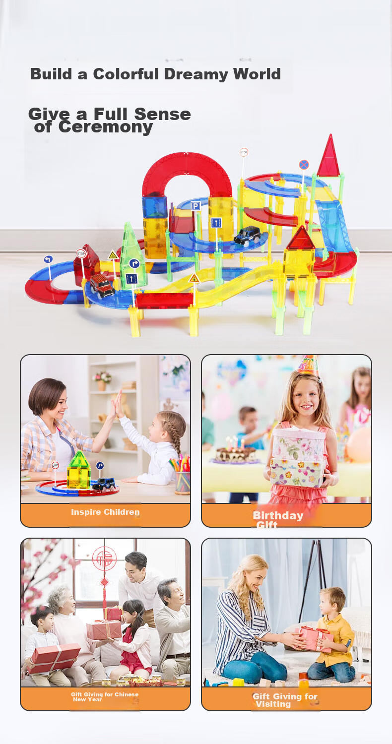 MAGPLAYER Children's Toy, Colorful Window Magnetic Tiles, Magnetic Building Blocks, Traffic Track Car Toys, Gift for Boys Aged 3-6, 82 Pieces 20