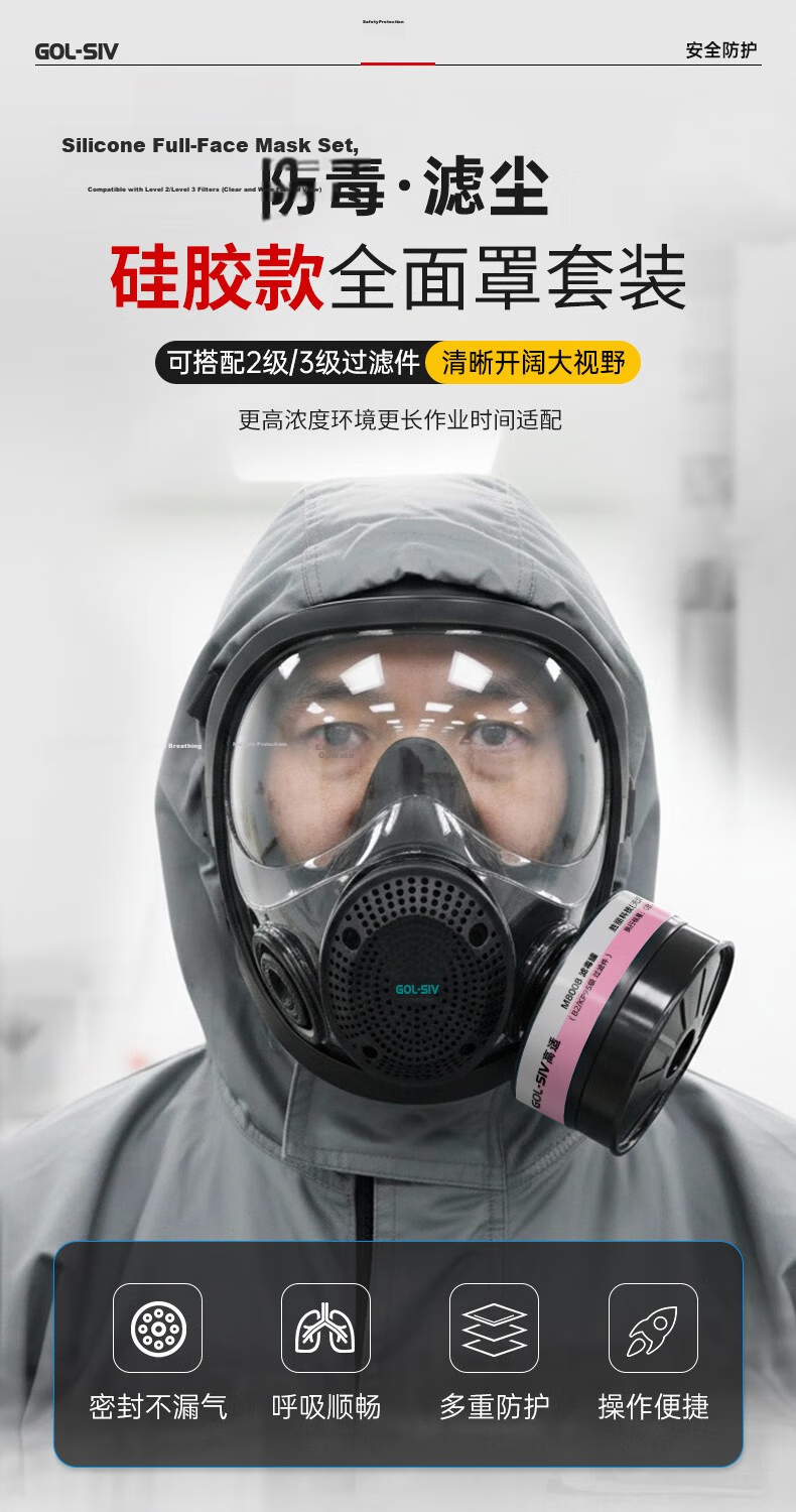 SHENGLI M6800 Full Face Gas Mask for Painting, Filter-Type Chemical Plant Respirator Mask, Class A Protection against Organic Gases/Vapors/Benzene/Toxic Gases Etc., with M6001 Filter Cartridge 1