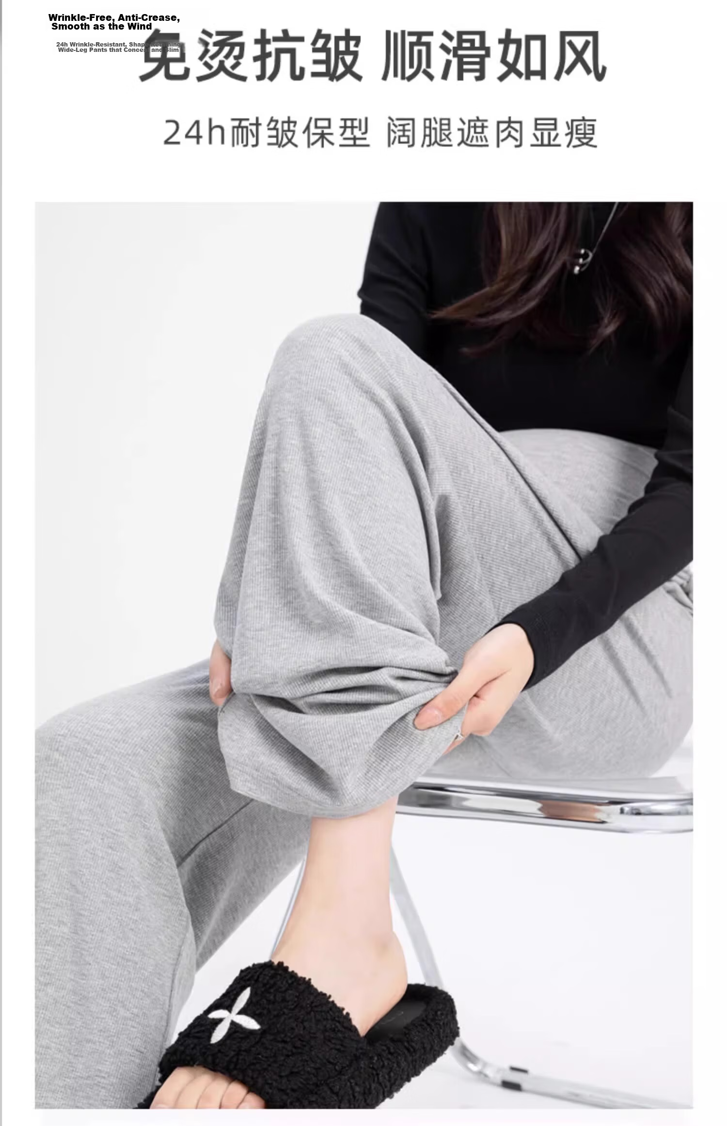 JOYNCLEON Maternity Summer Cotton Wide-Leg Pants Black M Jyk200502 7