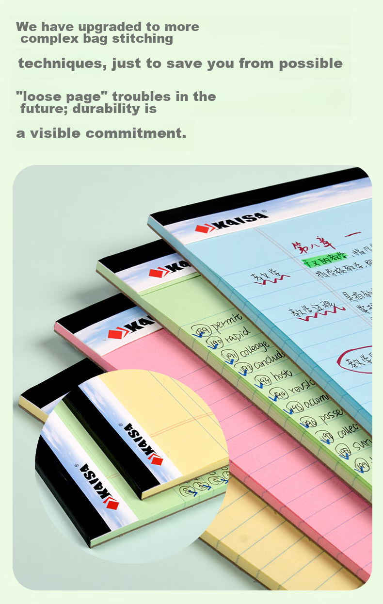 KAISA Yellow Flip-Top American Style A4 50-Sheet Sectioned Perforated Notebook Thin Draft Notebook College Student Exam Vocabulary Notebook 2-Pack 8