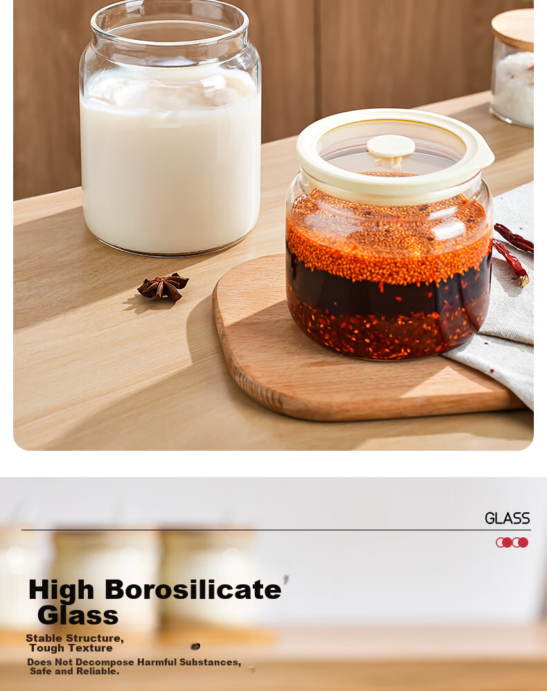 PINYU Glass Chili Oil Container with Lid, High-Temperature Resistant Lard Jar, Food-Grade Sealed Household Spicy Oil Pot 7