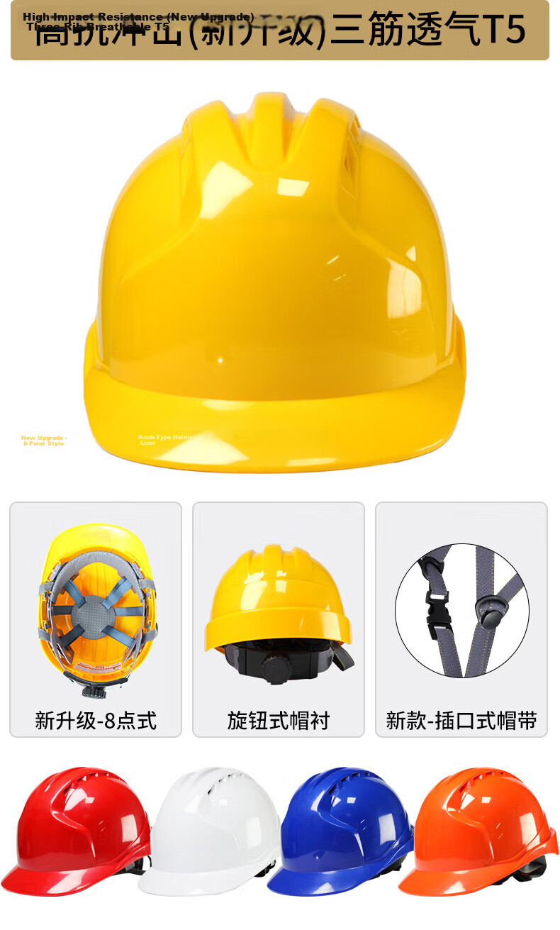 SHOUDUN Safety Helmet High-Grade Breathable ABS Three-Rib National Standard Anti-Smash Thickened Electrical Insulation Impact-Resistant Construction Work Red [Knob Model] 8