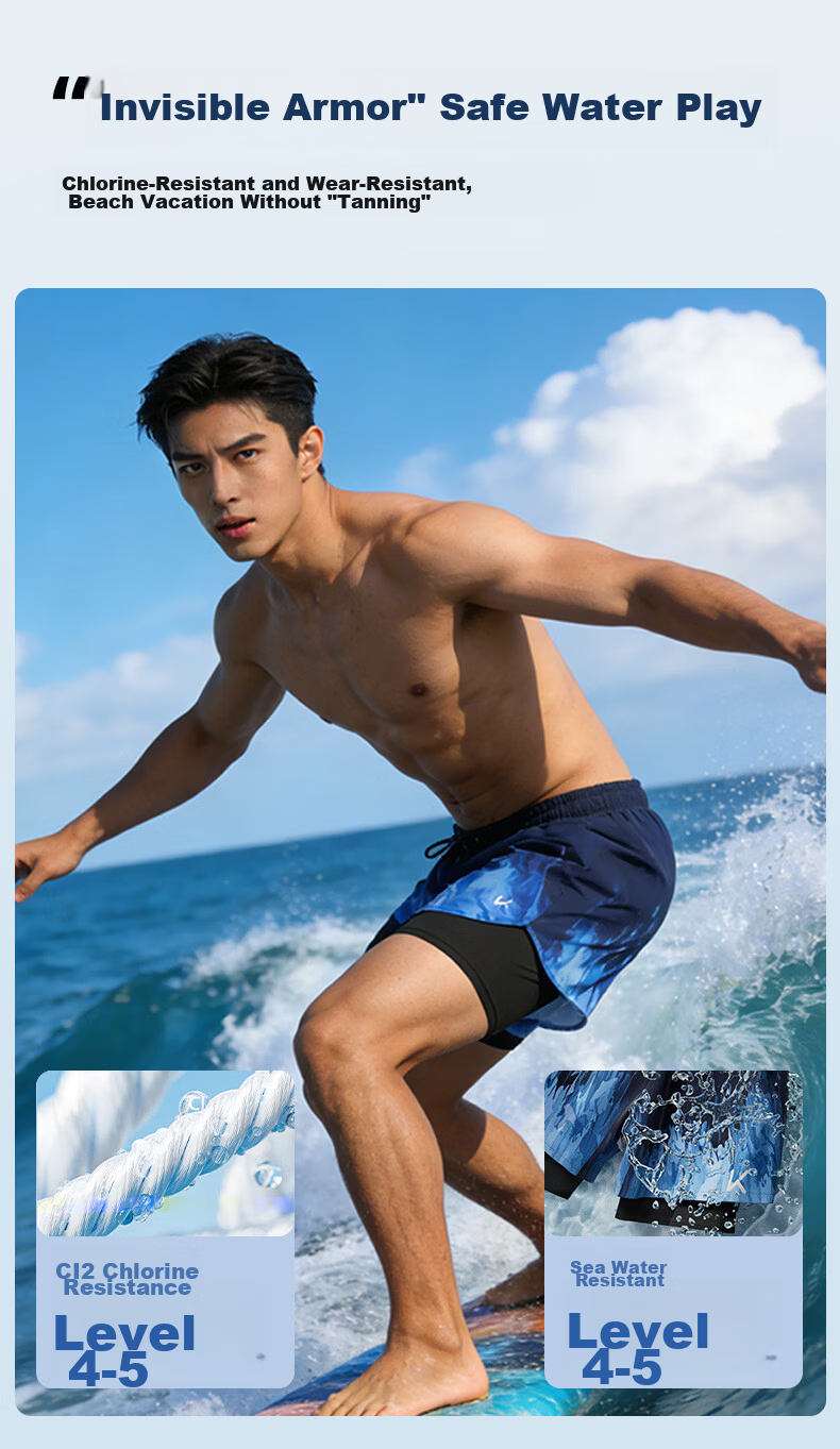 Keep Men's Quick-Dry Swim Trunks Beach Shorts Water-Resistant Summer Professional Swimming Pants Blue Print XL 5