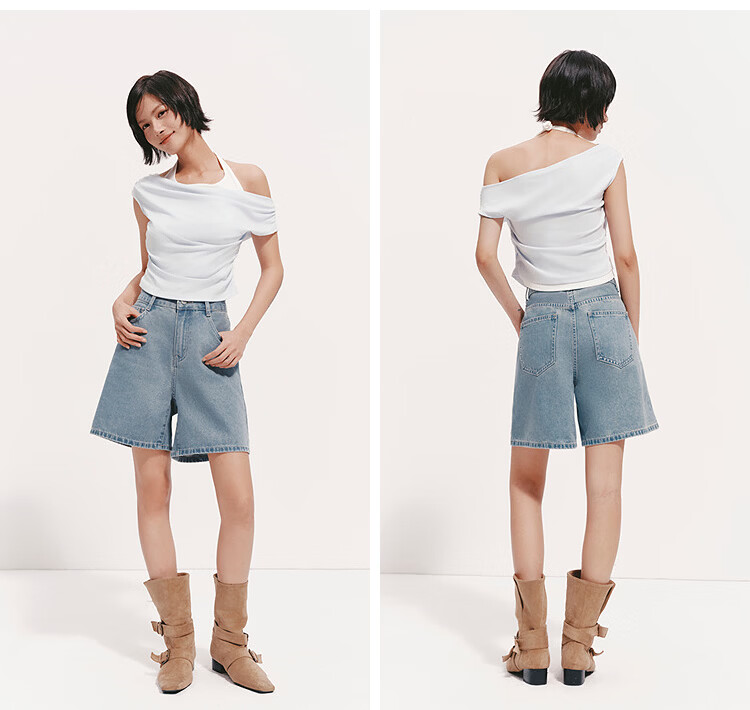 Semir Women's Summer Cool Antibacterial Vintage Slimming A-Line Straight-Leg Jeans 2027 Retro Loose Trendy Shorts 28