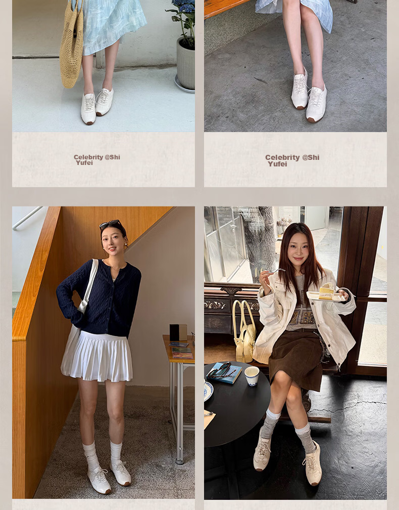 Senda Qixi Gift Xu Ruohan Same Style Sheepskin Casual Sneakers Women 4XV21BM6 Beige Size 34 5