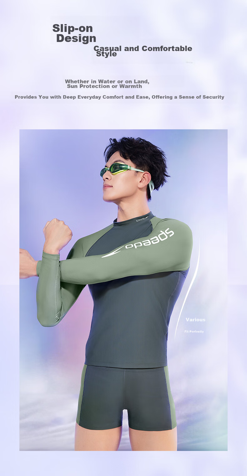 Speedo Free Series UV Protection Long Sleeve Swim Shirt Men Beach Outdoor High Elastic Slim Fit 2026 New Model 9