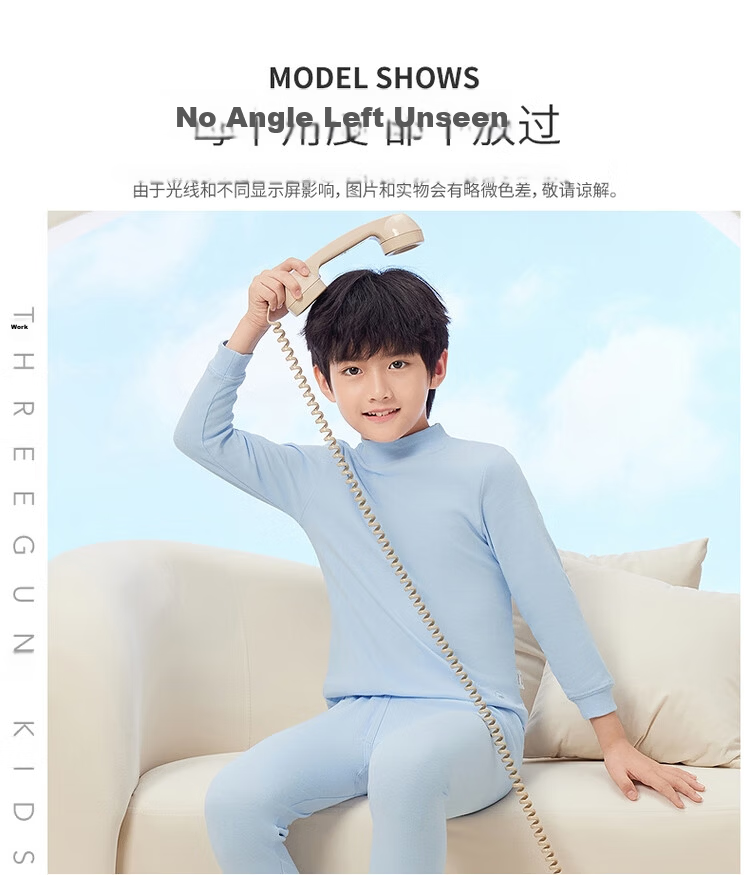THREEGUN Kids Class A Soft Cotton Boys and Girls Half Turtleneck Long Sleeve Underwear Set Light Pink 120 22