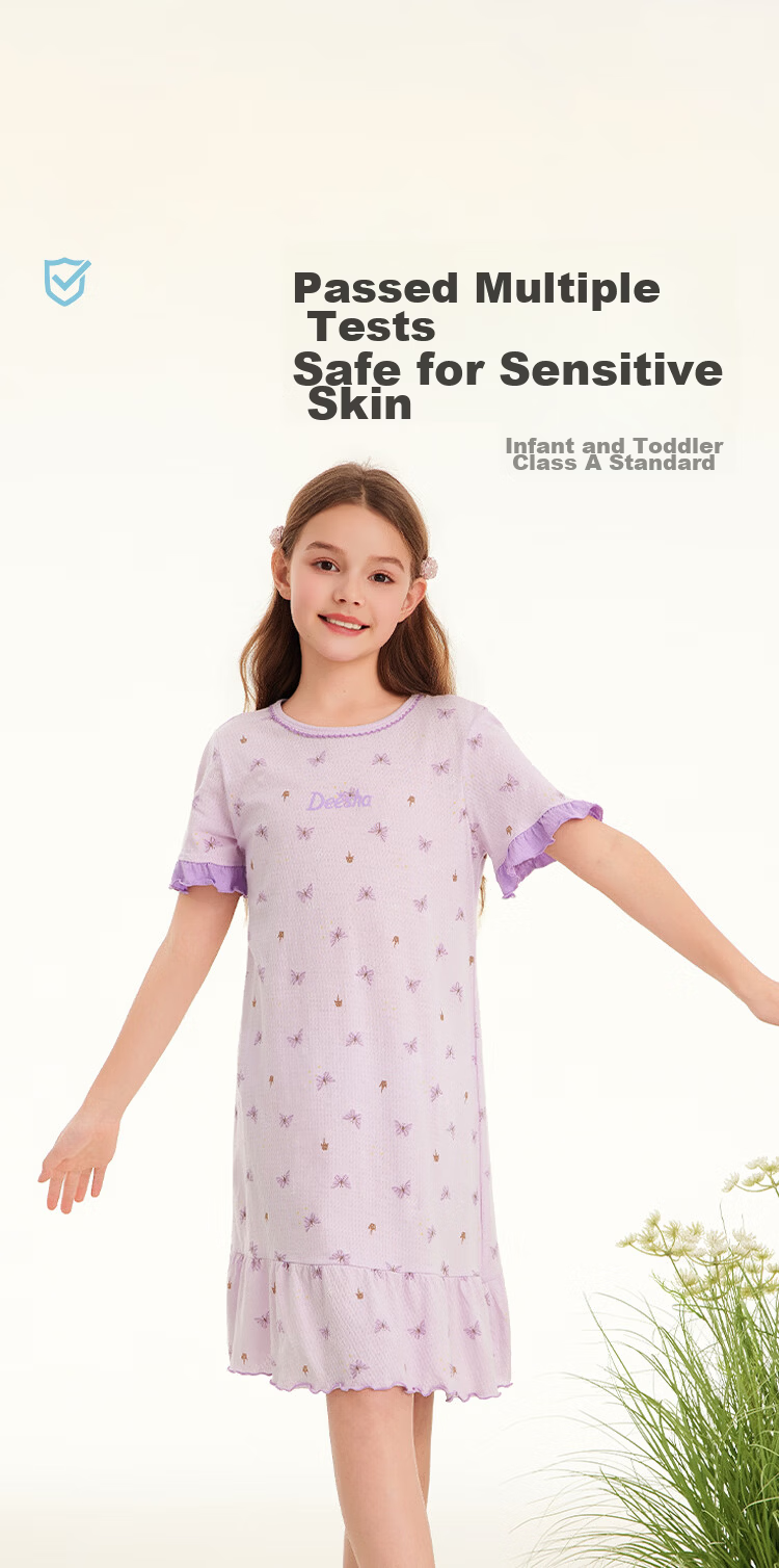 DEESHA Girls' Summer Thin Cotton Mesh Breathable Nightgown Kids Sleepwear Sweet Dream Kitten Dress 150cm 4