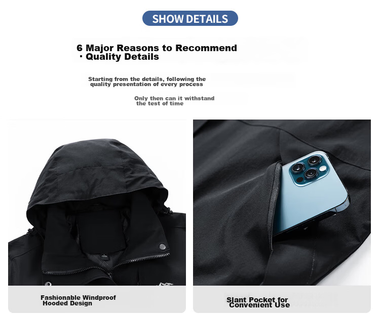 TUCANO Men's Windproof Waterproof Mountaineering Jacket Sports Fashion Comfortable Black 2XL 6