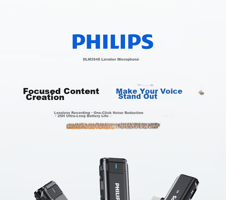 PHILIPS Wireless Lavalier Microphone One-to-One Small Bee Receiver Sound Card Host Live Streaming Equipment Outdoor Short Video Plug-in Microphone DLM3545C with National Subsidy 6