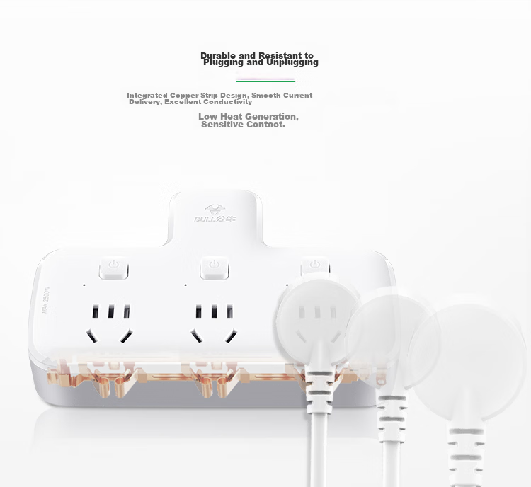 BULL Power Strip Extension Socket 1-to-3 Multi Outlet Adapter Converter Power Board for Bedroom and Kitchen, Three-Way Control Socket GN-96033 7
