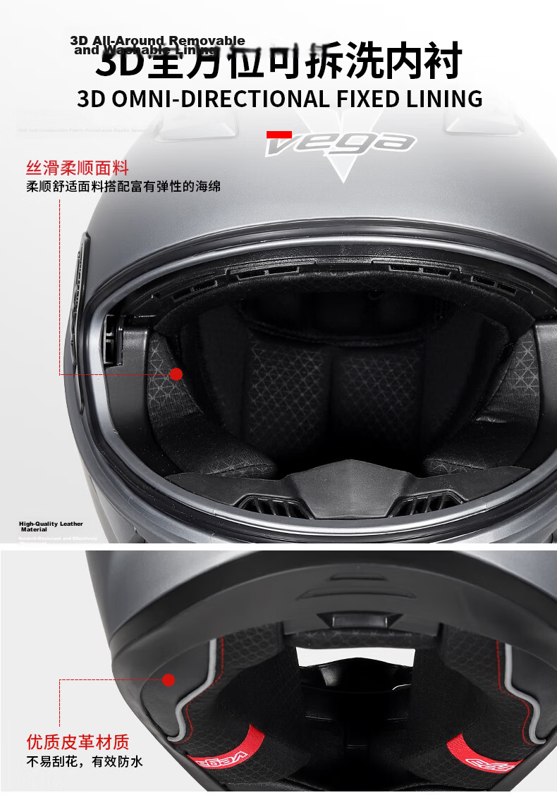 VEGA SA60 American Dual-Lens Motorcycle Helmet Electric Scooter Summer Four-Season Full-Face Helmet Matte Black XL 9