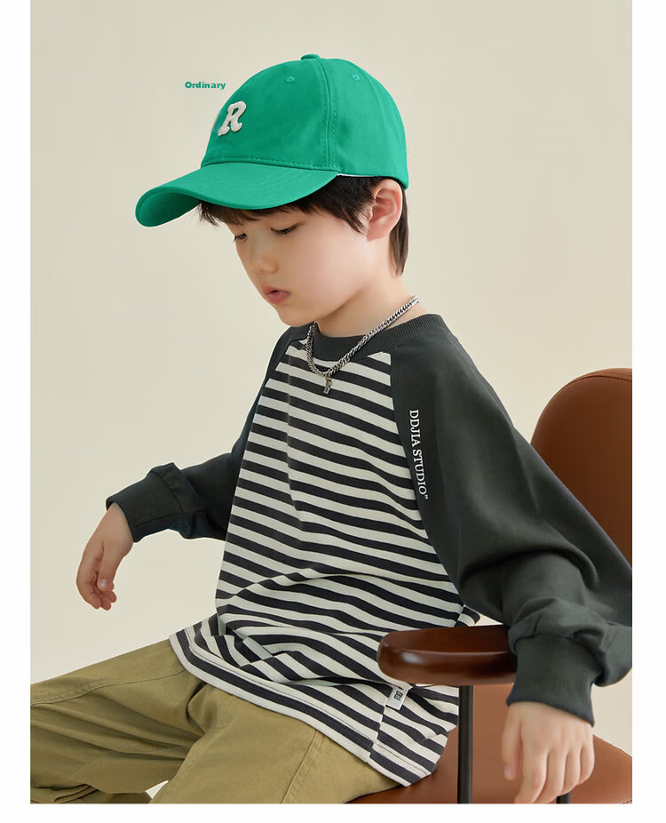 Duoduo Boys' Sweatshirt 2026 Spring Autumn Kids Waffle Stitch Raglan Sleeve Simple Versatile Top for Older Children 15
