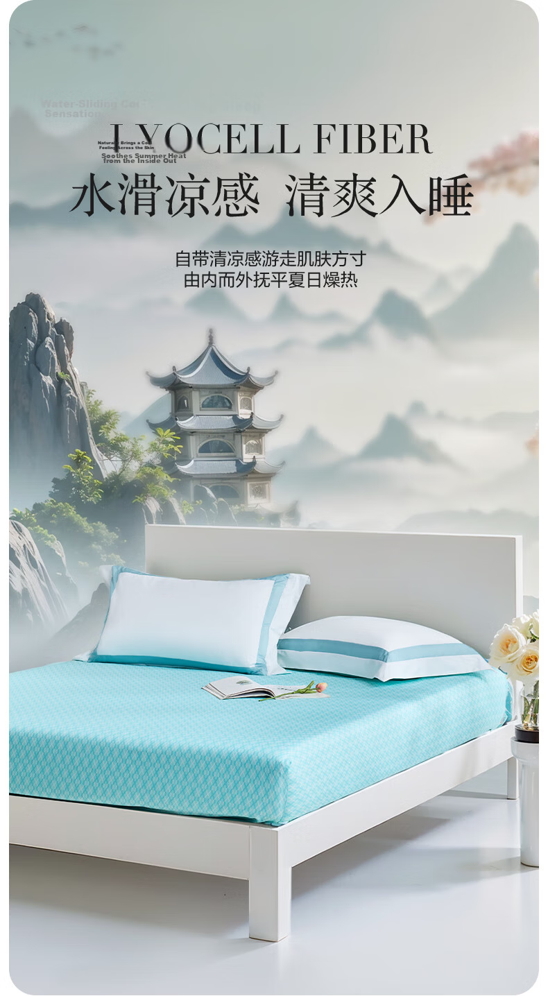 FUANNA 60s Lyocell Tencel Cooling Single Fitted Sheet Cover, Summer Bare-Feel Mattress Protector, 180*200cm, Blue 5