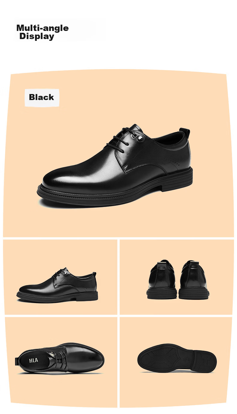 HLA Men's Leather Shoes Business Breathable Derby Black Perforated Size 42 Valentine's Day Gift HAAPXM2EAO079 16
