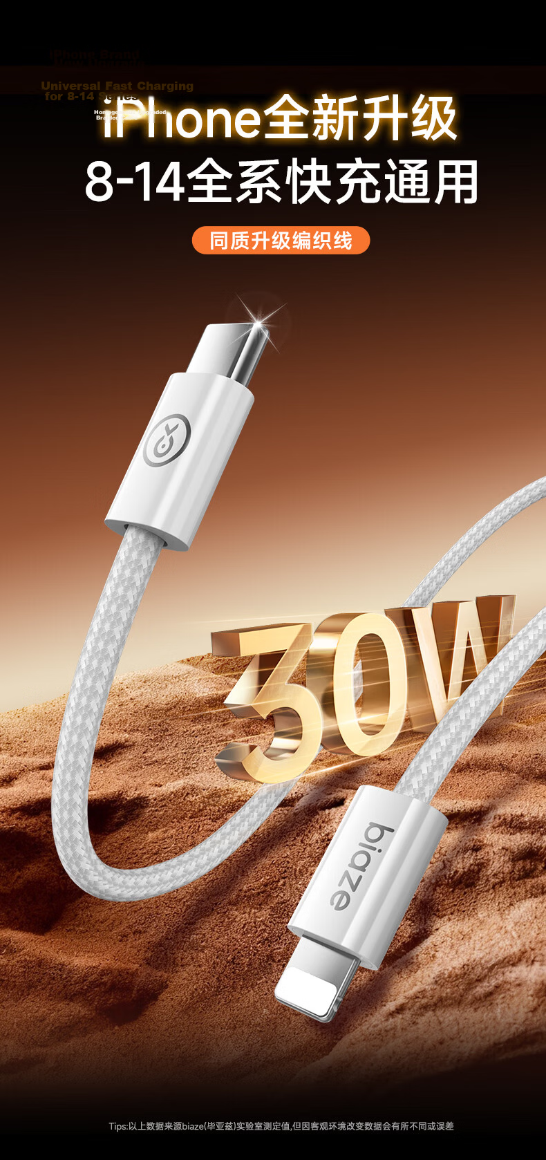 BIAZE Type-C to Lightning Cable, Fast Charging Cord for IPhone 14 Pro Max/13/12/11/Xs/iPad/Air Tablets And Car Charger, 3 Meters 1