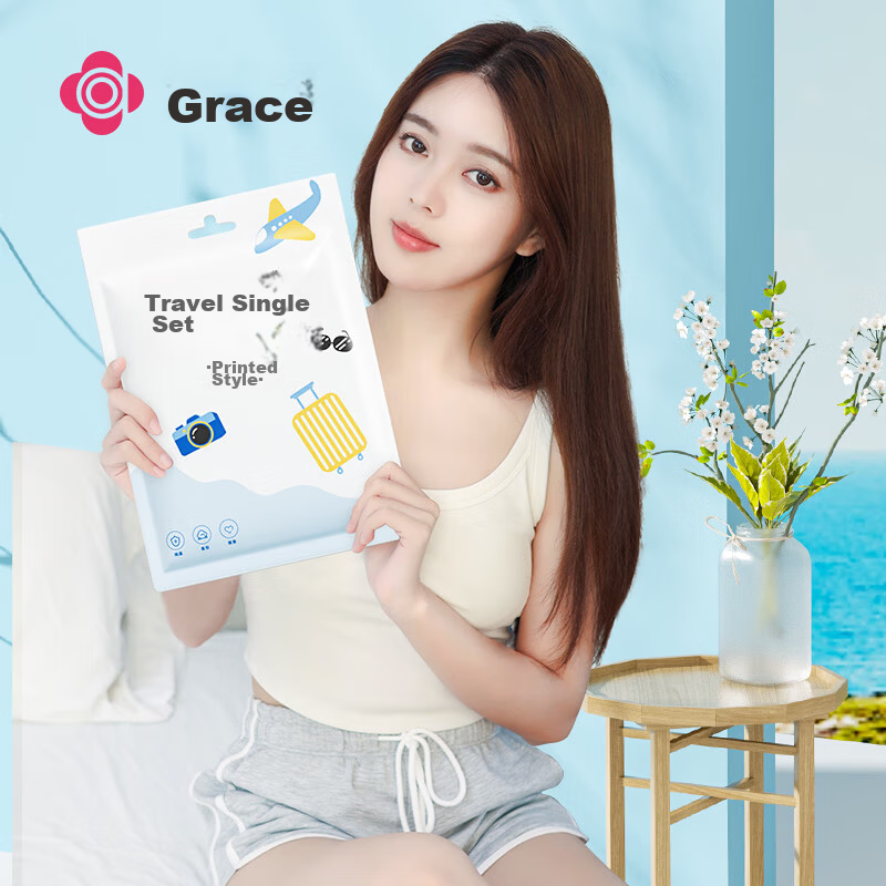 Grace Disposable Bed Sheet and Duvet Cover Hotel Travel Bedding Set Double Four-Piece Printed