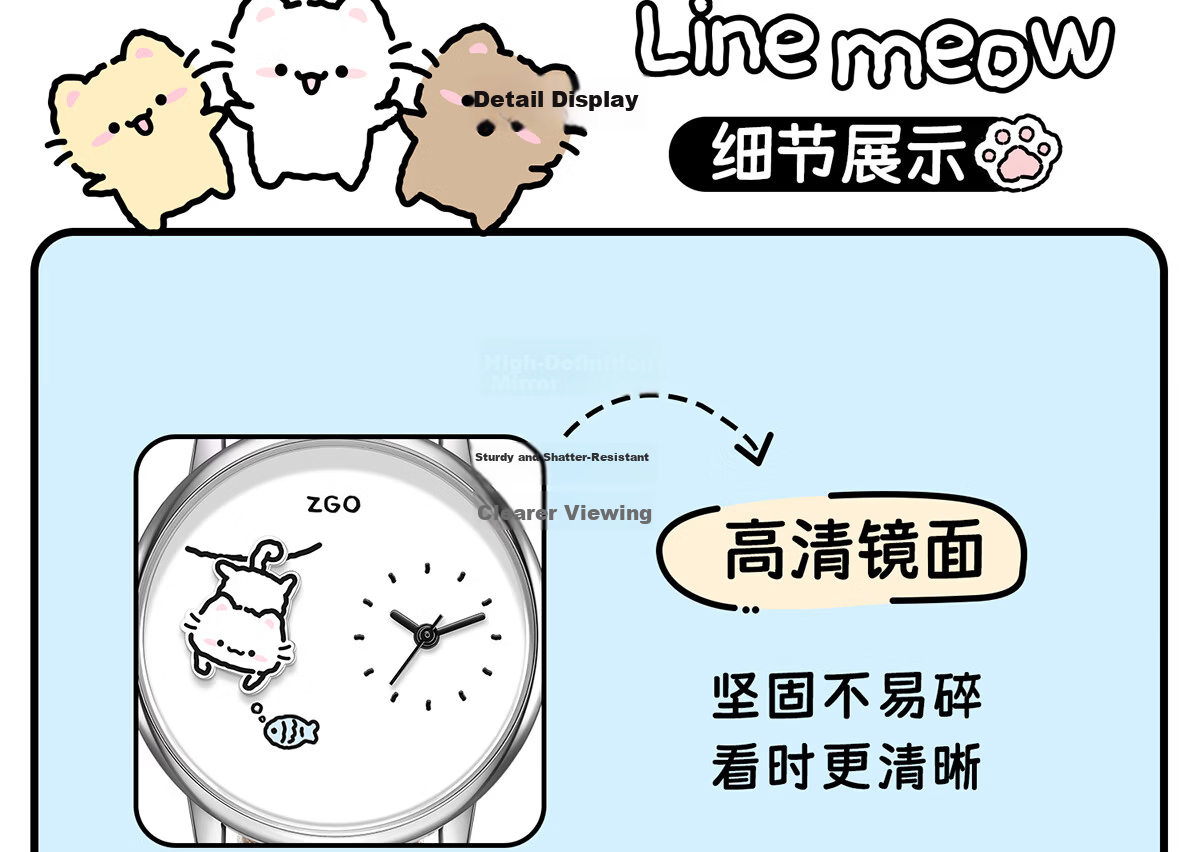 ZGO Women's Watch for Students, Cute Cat Design, Minimalist Style, High-Quality, Back-to-School Gift for Middle and High School Girls 23