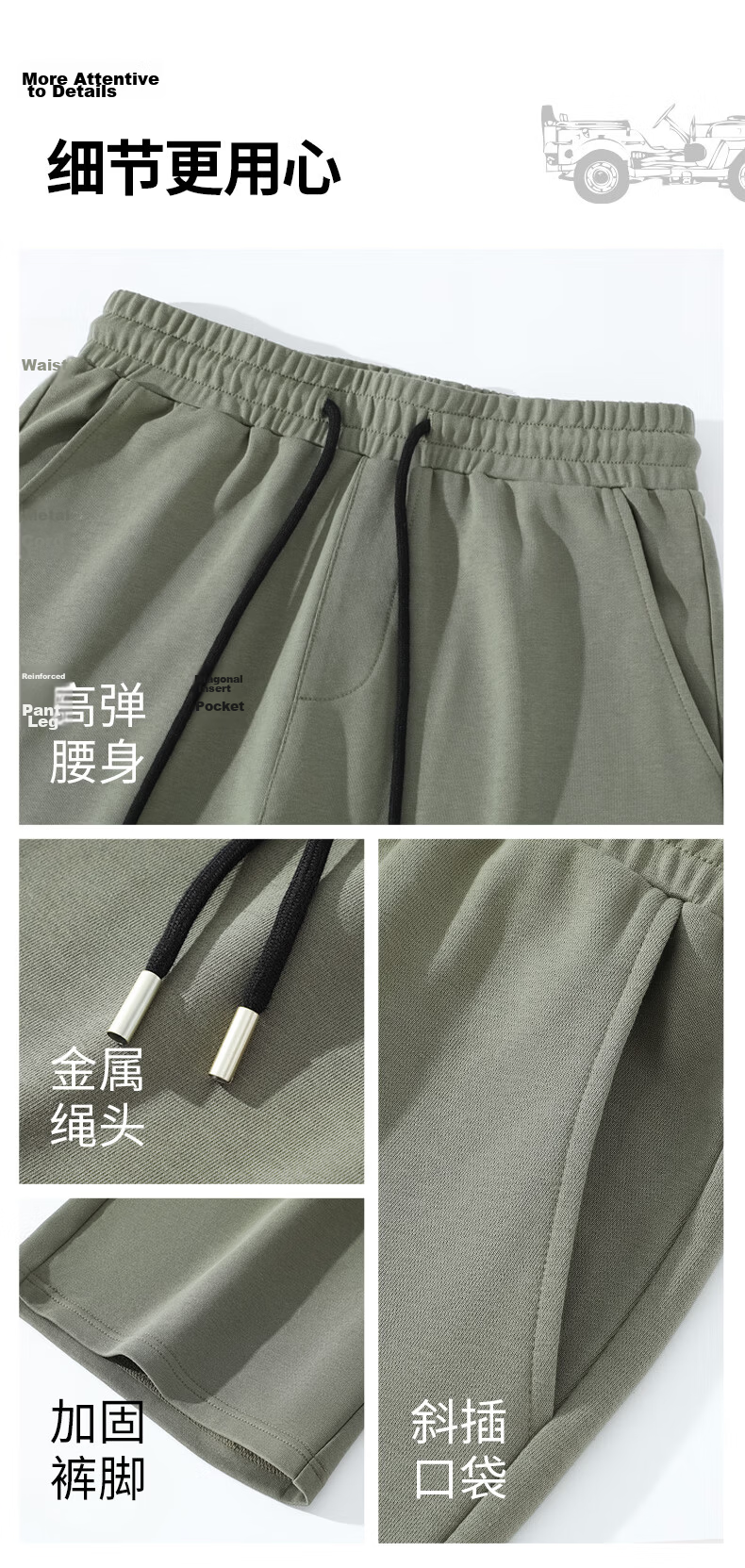 JEEP SPIRIT Men's Pure Cotton 5-Minute Shorts Summer 220G Heavyweight Breathable Versatile Sports Loose Large Size Casual Shorts 7
