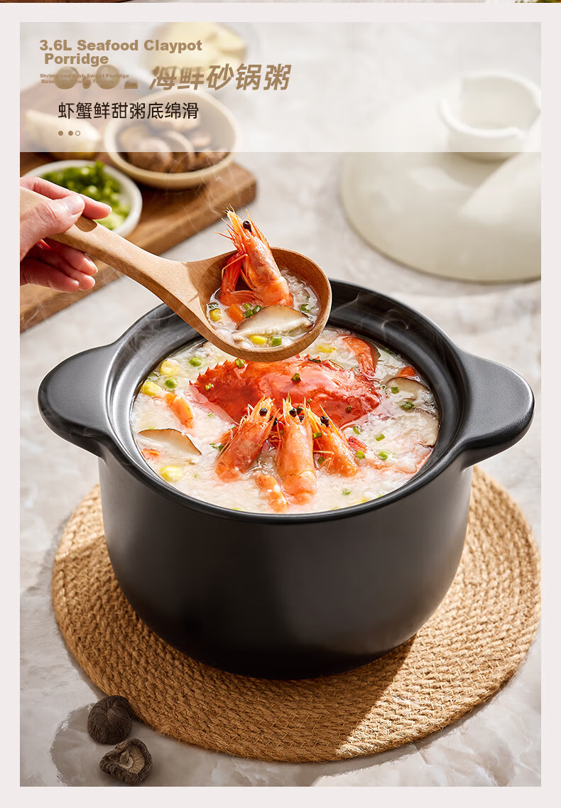 Bear White Dun Dun Claypot 1.8L High-Temperature Resistant Ceramic Soup Pot Casserole 7