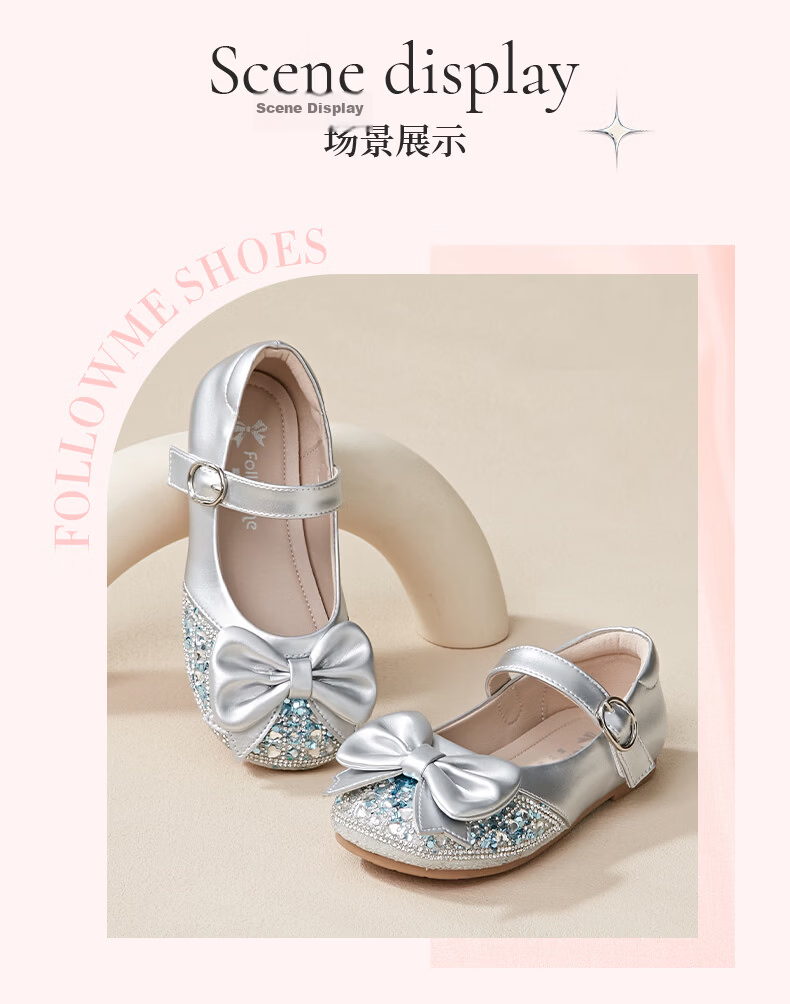 Follow Me Girls' Leather Shoes Spring And Autumn Soft-Soled Princess Shoes Children's Performance Crystal Shoes Formal Dress Flats Dove Pink Size 34 12