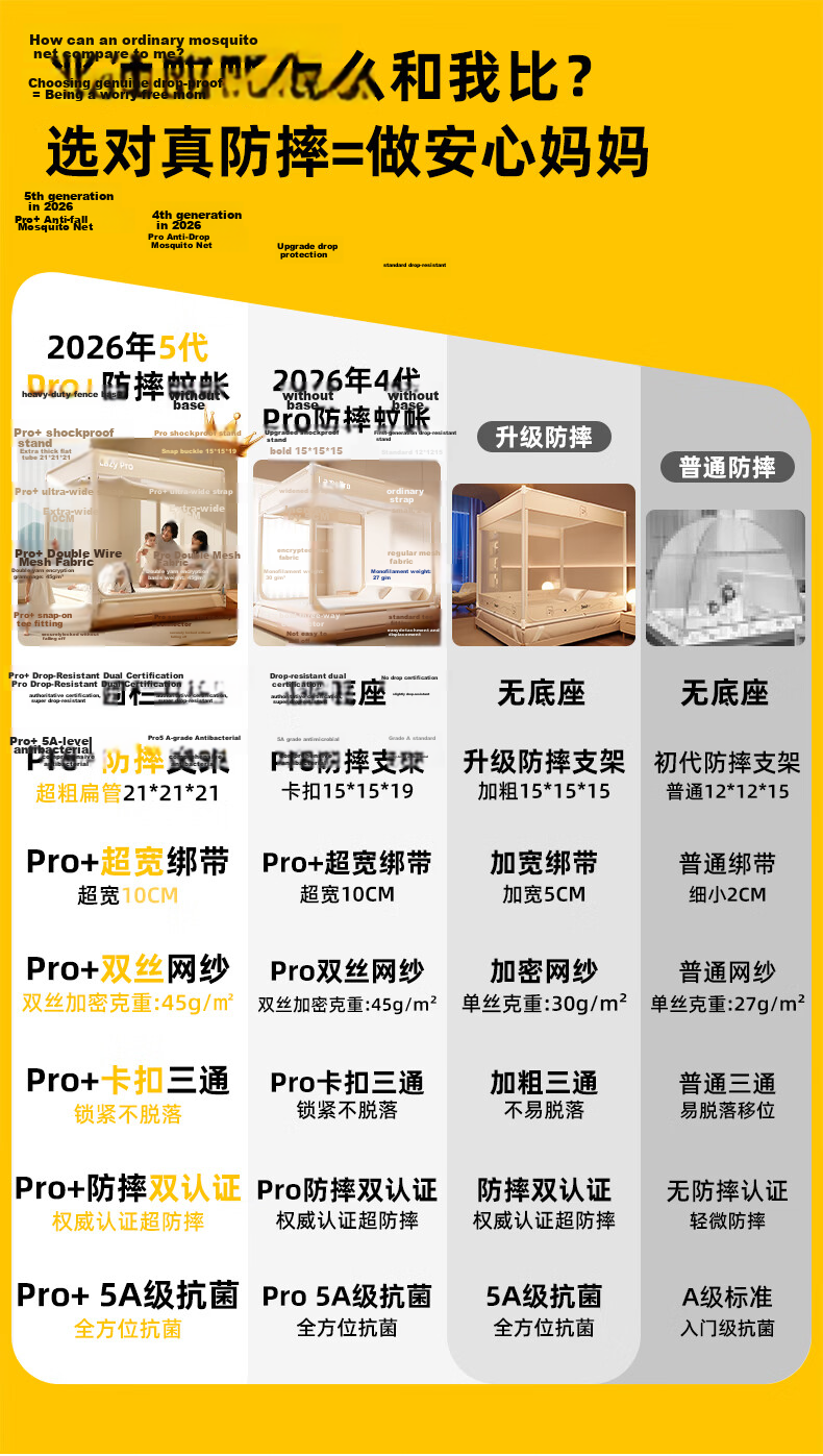 Lazy Infinity [Stable Tent Pro5] Home Baby Anti-Fall Playpen Mosquito Net Frame 1.8*2m [Flat Tube Adjustable Base] 1