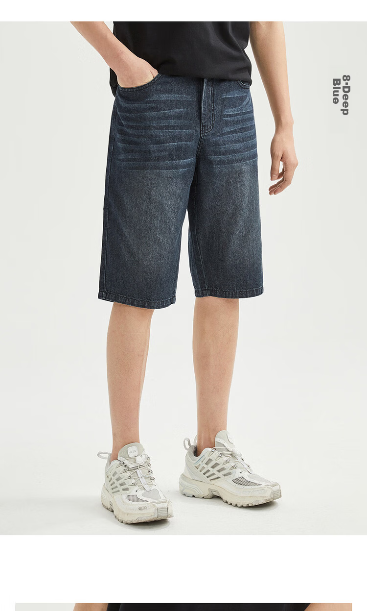 Giordano Men's 2026 Summer New Pure Cotton Lightweight Cat Whisker Mid-Rise Straight Denim Shorts 13106211 14