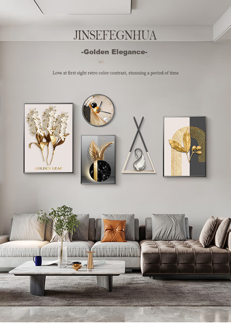 JIJUANJI Nordic Style Living Room Decorative Painting, Light Luxury Sofa Background Wall Art, Creative Combination Wall Hanging 1