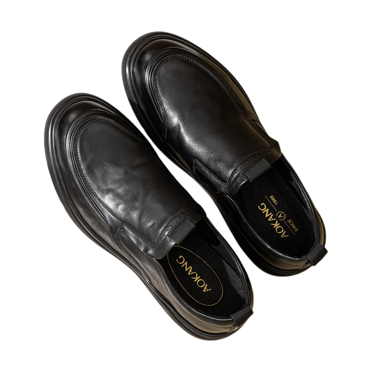 Aokang Men's Spring Autumn New Casual Leather Shoes Soft Sole Comfortable Slip-On Business Shoes One-Piece Dad Shoes MT