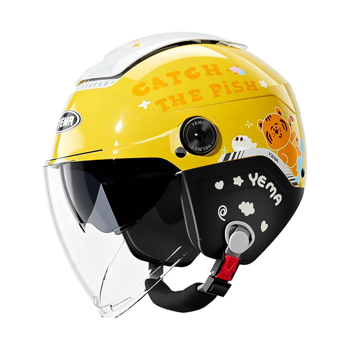 YEMA Children's Helmet 3C Certified Four-Season Universal Electric Vehicle Half Helmet for Boys and Girls, Electric Bike Motorcycle Safety Helmet for Kids Ages 3-12, Model 252S Lemon Yellow with Trans