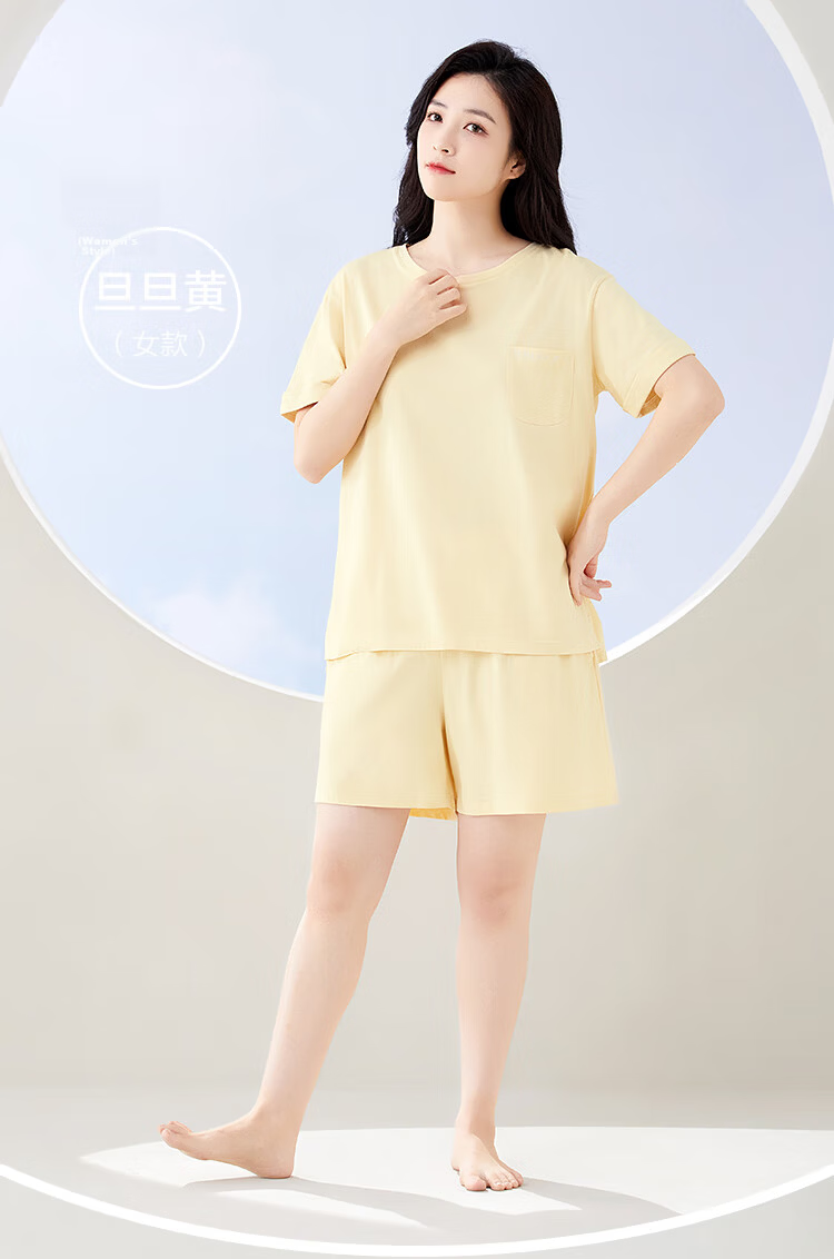 Hodohome Women's Spring Summer Simple Casual Wearable Short Sleeve Pajamas Pure Cotton Homewear 8