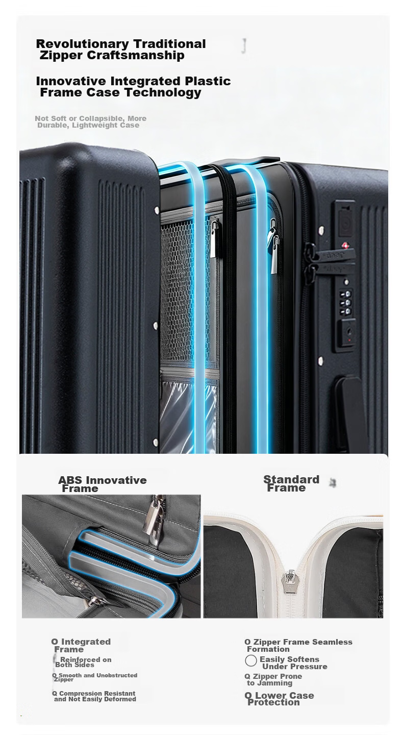 JEEP Hard Frame Luggage Carry-On Suitcase Travel Bag Unisex Zipper Large Capacity 26-inch Password Lock Night Black 6