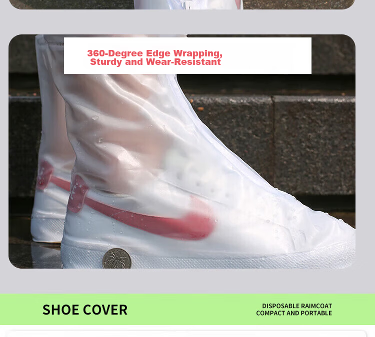 BWNK Waterproof Rain Shoe Covers Thickened Portable Non-slip Wear-resistant White 2 Pairs XXL Size 13