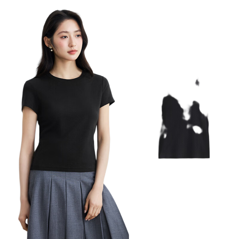 INMAN Master Slim T-Shirt 2026 Summer Basic Solid Color Versatile Shoulder Slimming Top for Women Black L