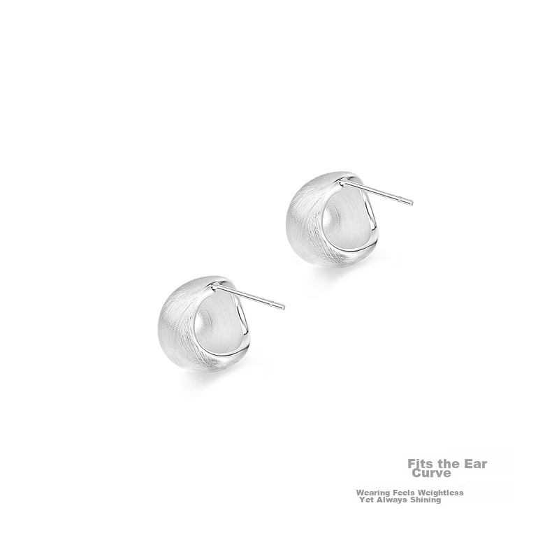 AJIDOU Women's Small Silver Bean Metal Brushed Ear Clips European and American Style Niche Light Luxury Earrings 4