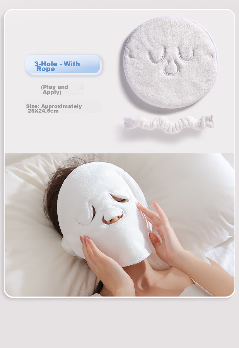 Goood Hot Compress Towel, Cold Compress Face Mask, Face Cloth for Beauty Salon, Coral Fleece Face Mask, Soft Skin Hydrating Facial Towel [Double-Layer + Strap + Nose Hole Design] 8