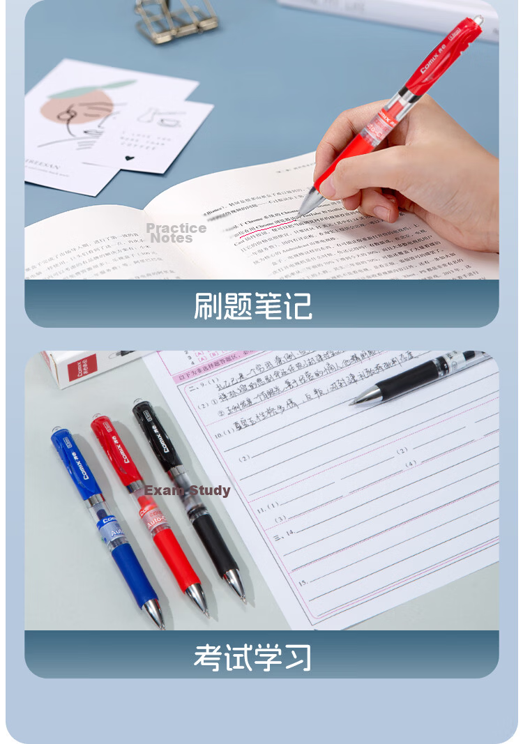 Comix Retractable Gel Pen 0.5mm Black Student Signature Business Bullet Tip Exam Water Pen High-Quality Office Supplies 9 Black 2 Red 1 Blue EB35-12 10