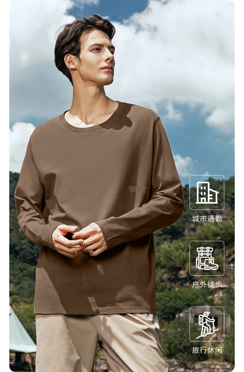 JEEP SPIRIT Men's Premium Cotton Spring Long Sleeve T-Shirt Casual Loose Breathable Skin-Friendly Vintage Heavyweight Tee 9
