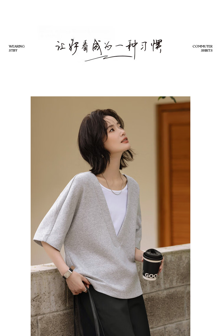 Demana [Comfort Elastic Air Layer] Spring Design Fake Two-Piece Raglan Sleeve Loose Slimming Sweatshirt for Women High-End Feel 9