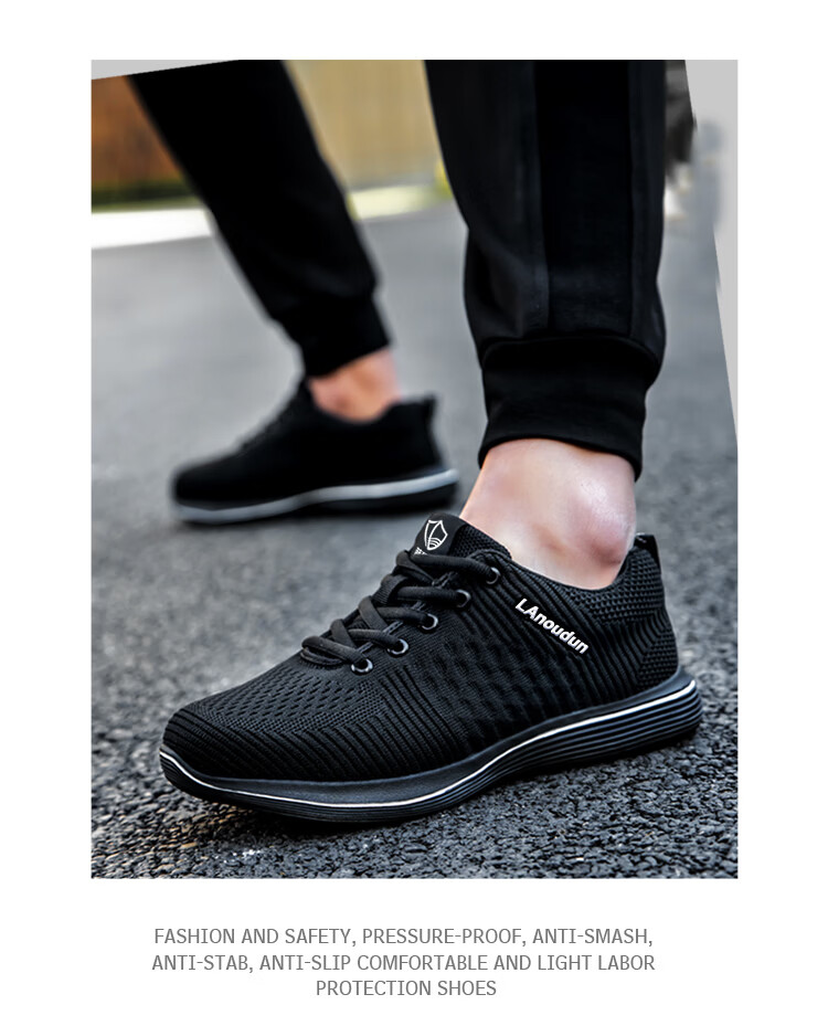 Lanoudun Safety Shoes for Men, Summer Breathable Ultra-Light Anti-Smashing Steel Toe Anti-Puncture Soft Sole Safety Work Site Shoes D9159N 44 19