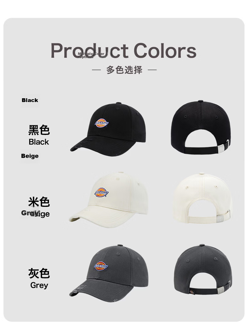 Dickies Hard Top Embroidered Baseball Cap Unisex Adjustable Sunshade Sports Casual Hat Gray 5