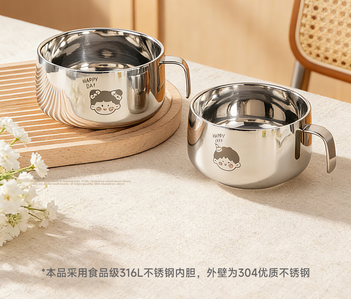 Onlycook 316L Stainless Steel Double-Handle Covered Baby Food Bowl with Suction Base, Infant And Toddler Tableware - Lion Design 550ml 2