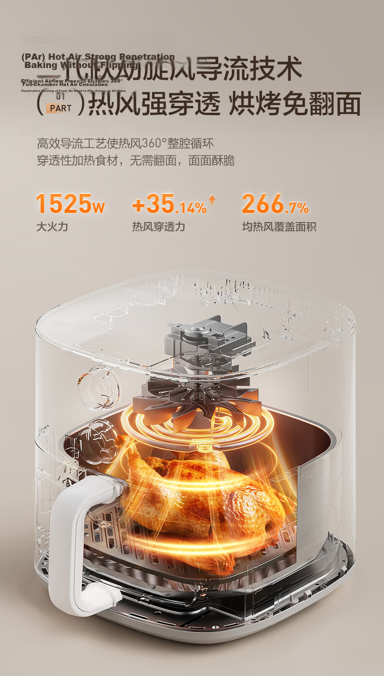 Midea Multifunctional No-Flip Air Fryer, Home Use Metal Inner Pot, Knob-Controlled Fully Automatic Steaming And Baking All-In, Practical Large Capacity 5.3L, Hot Air Frying KZE5313 7