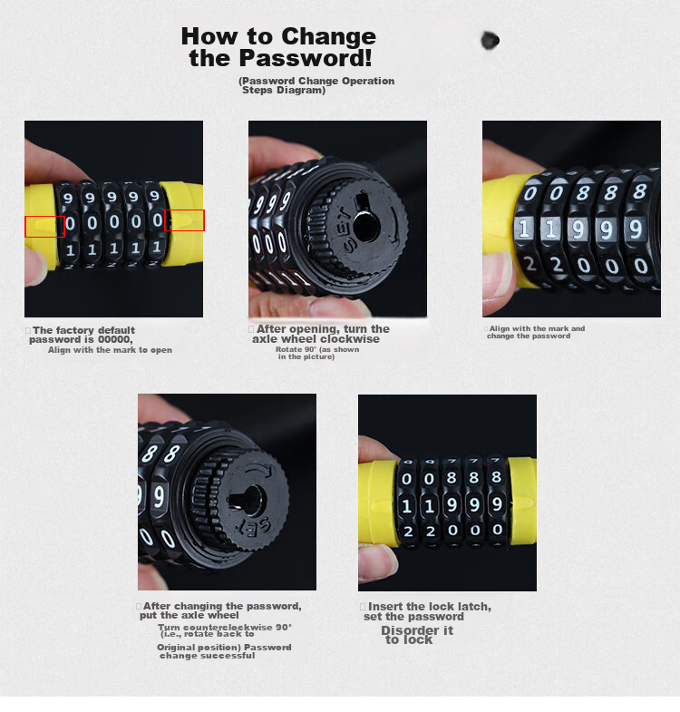 Aubin Combination Cable Lock Steel Cable Bike Lock Mountain Bike Anti-Theft Lock 1340 Yellow 12