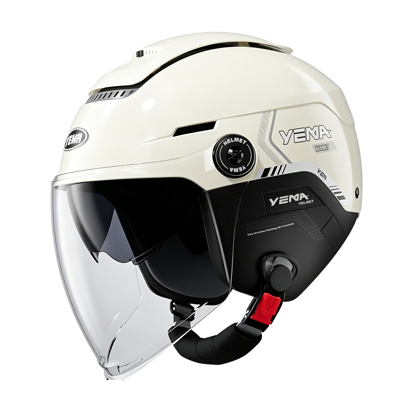 YEMA 3C Certified Electric Vehicle Helmet, Unisex Motorcycle Half Helmet, Summer Sun Protection, All-Season Universal, Dual Visor, Zero-Feel Ventilated, Electric Scooter Safety Helmet 370S, Khaki White with Transparent Long Visor