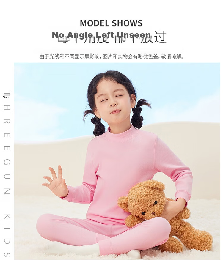 THREEGUN Kids Class A Soft Cotton Boys and Girls Half Turtleneck Long Sleeve Underwear Set Light Pink 120 26
